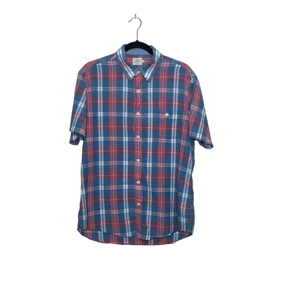 Faherty red blue plaid short sleeves buttoned casual shirt size M - Picture 8 of 8